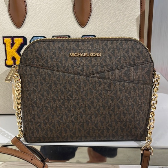 MICHAEL KORS Jet Set Medium Logo Dome Satchel Crossbody 
Brown 
NWT - Picture 11 of 16